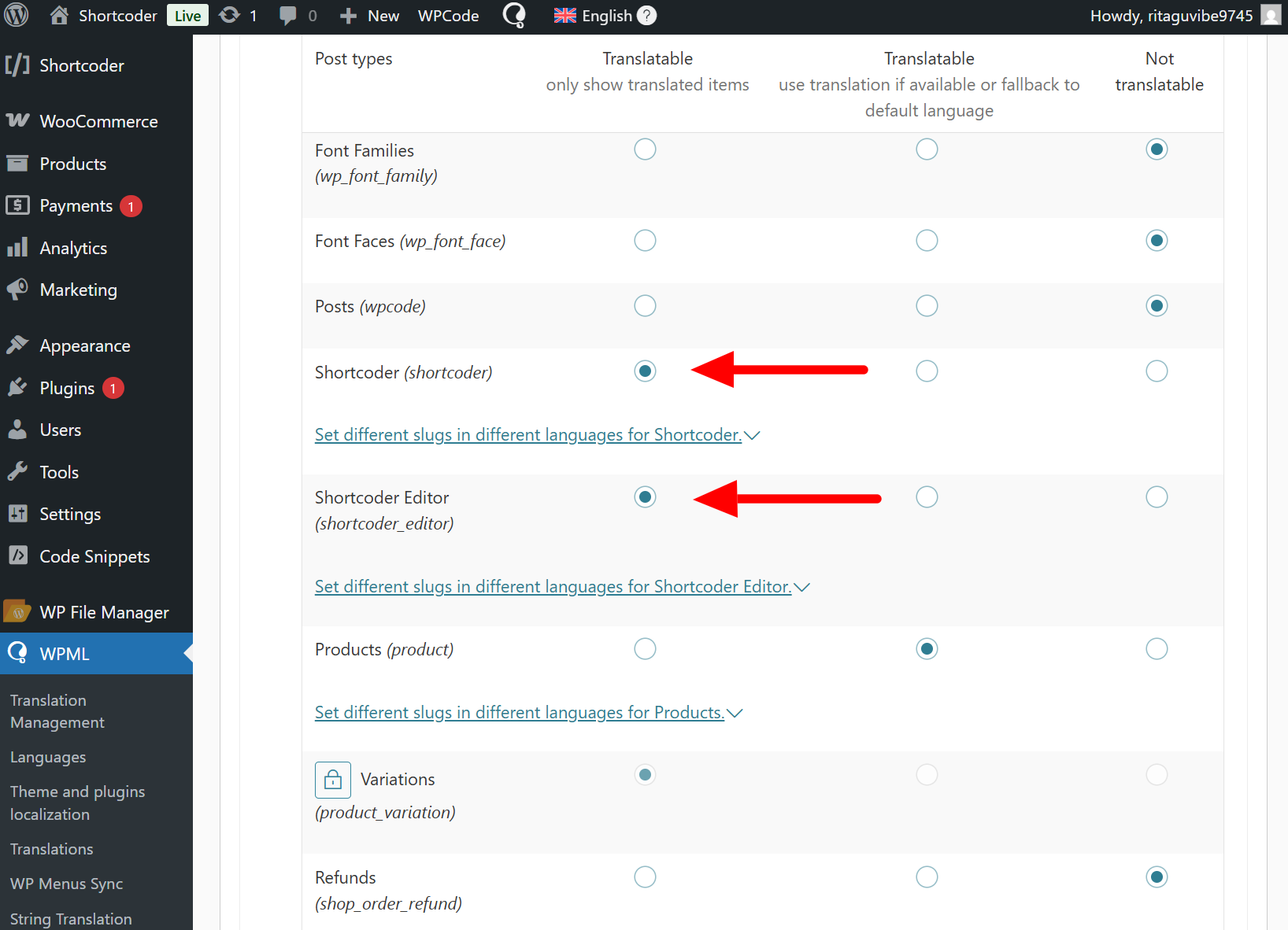 WPML settings for shortcodes