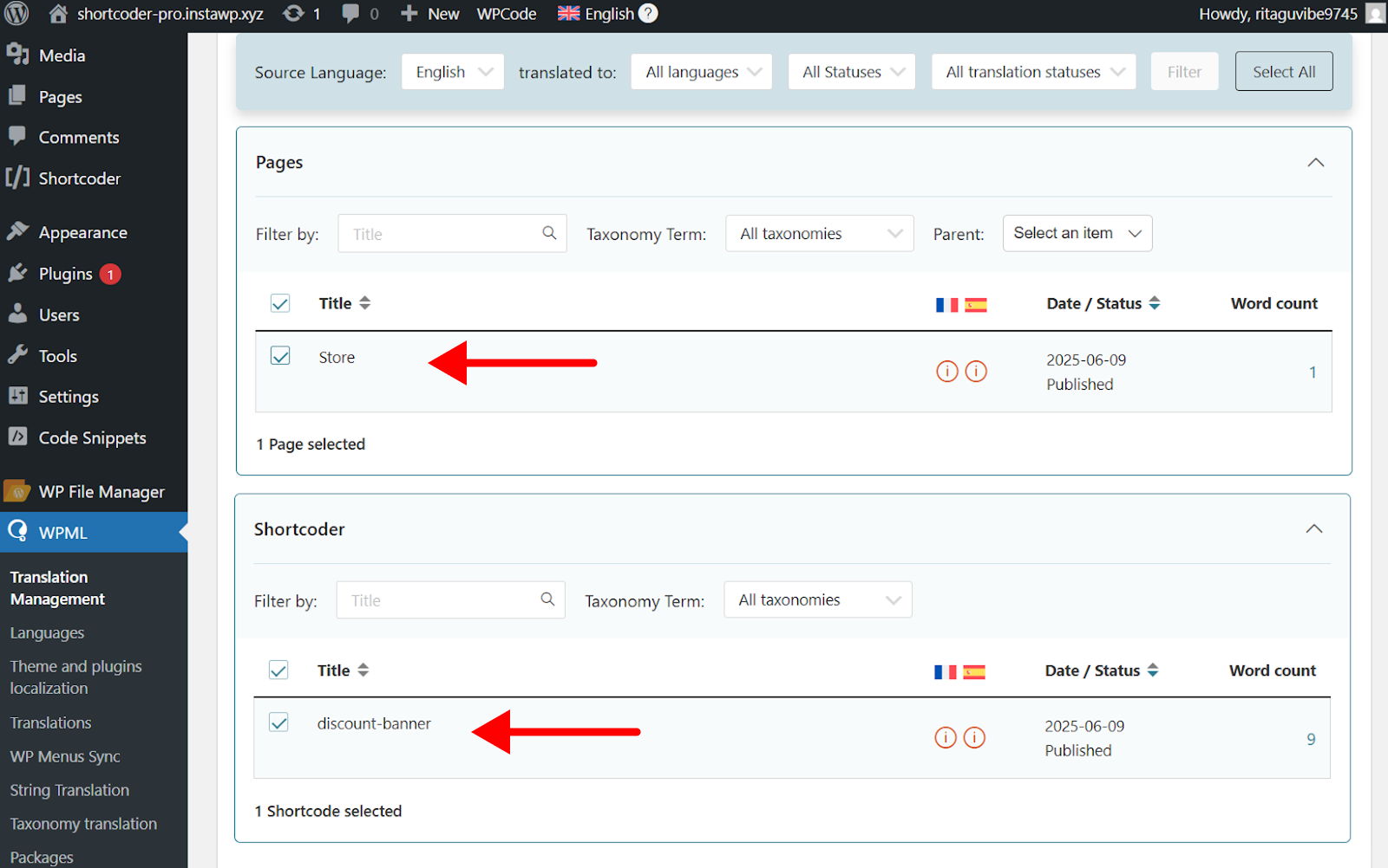 Translation management screen